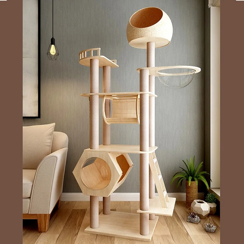 High Quality Wooden Scratching Cat Tree Play Toy Pet Cat Sisal Climbing Tree Soft Cat Scratching Tree