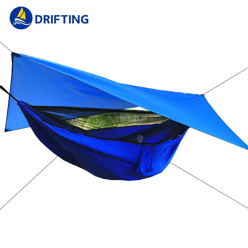 
Outdoor Camping Hammock with Mosquito Net and Sun Shelter Pop-Up Portable Double Parachute Swing Hammocks Tent Tarp Rain Fly 