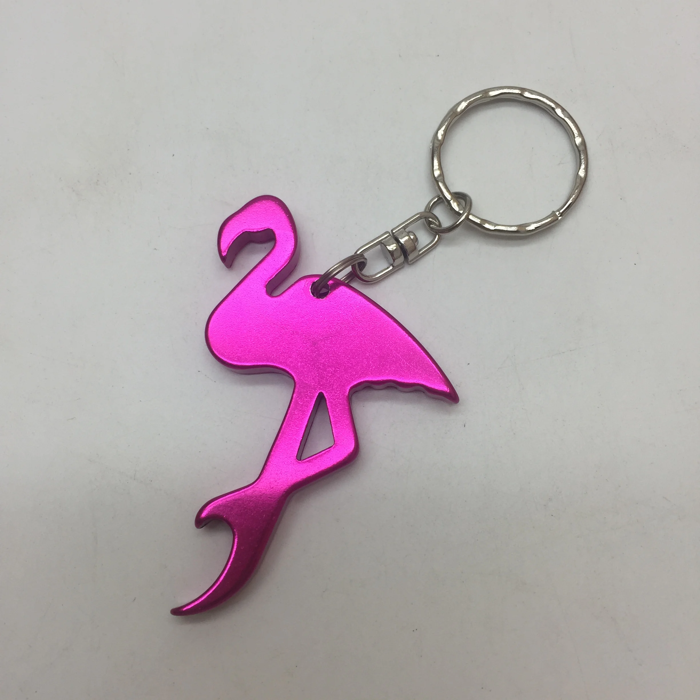 aluminum alloy low moq custom laser engrave promotional gift beer opener keychain Flamingo design bottle opener