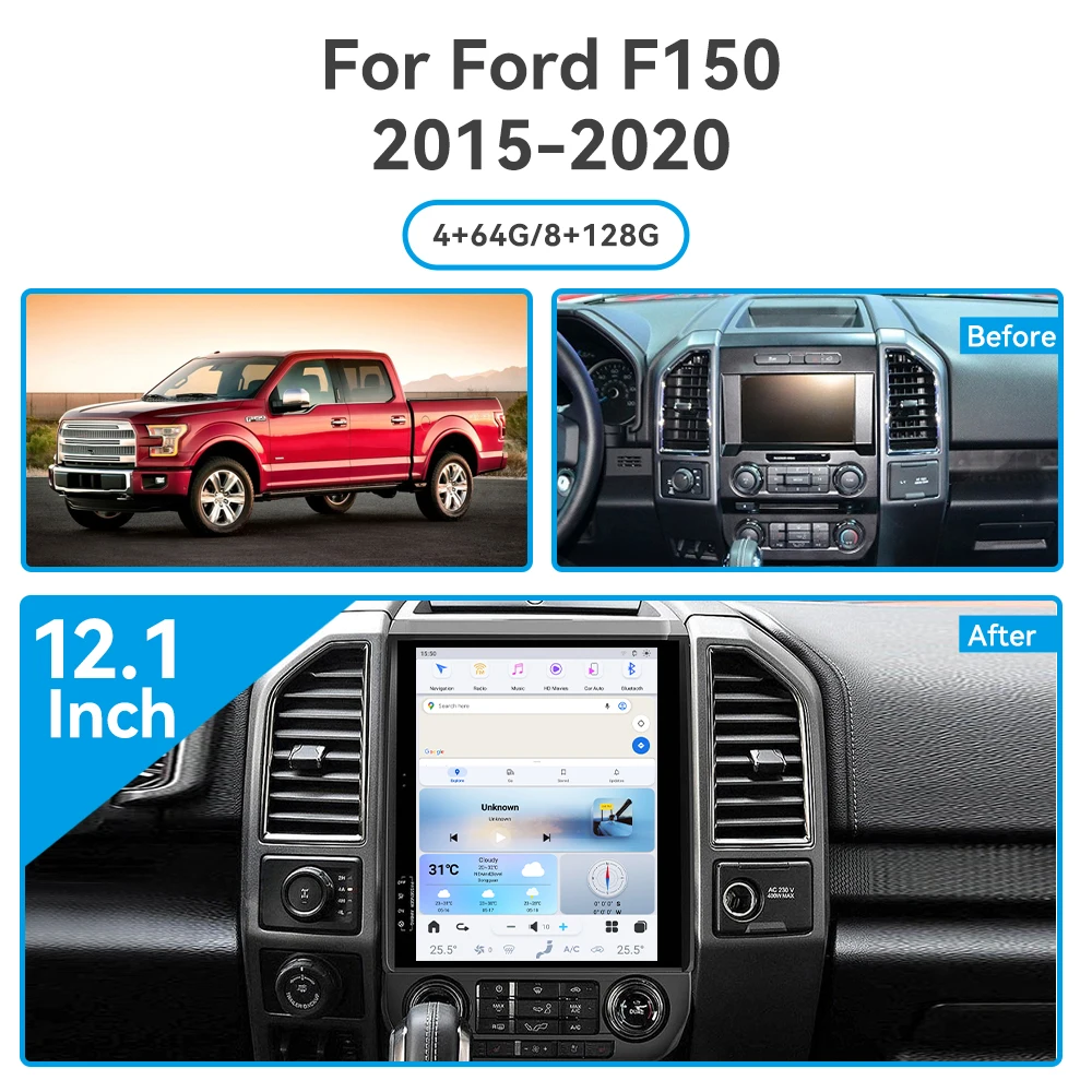 12 1 дюймов Qualcomm Android для Ford F150 2015-2020 Tesla стиль автомобильный GPS навигатор мультимедийный плеер магнитола