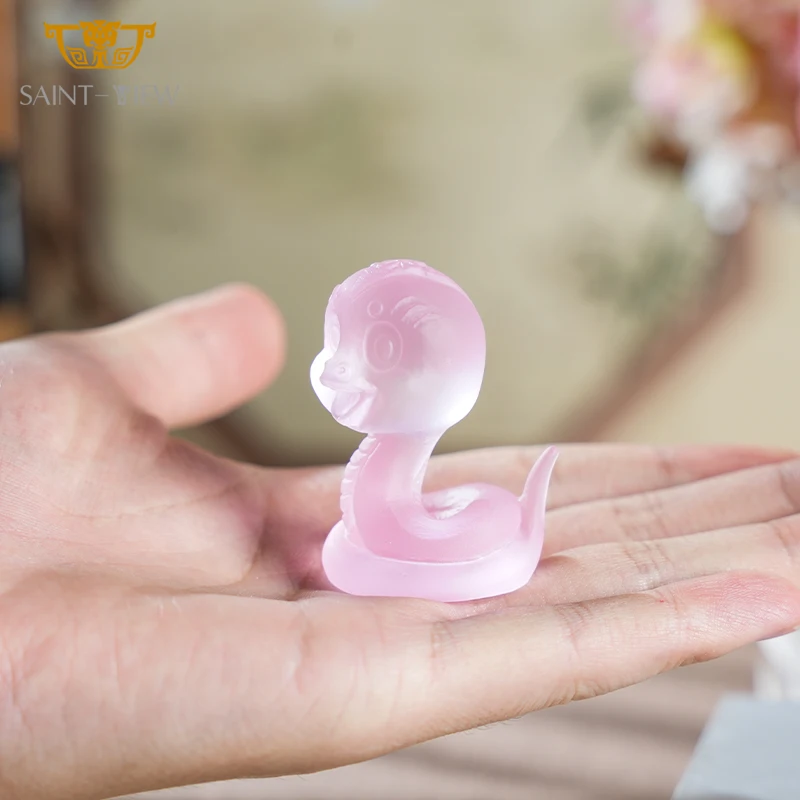 Adorable Year of the Snake Crystal Glass Figurine Cute Traditional Chinese Zodiac Decor Handcrafted Art for Home Feng Shui Gift