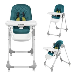 PU Cushion Foldable Baby Dining Chair With Wheels Movable Baby High Chairs Durable Kids Feeding Chair
