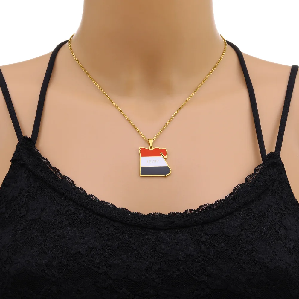 High Quality Country Egypt Map Stainless steel Pendant Necklaces for Men Women Egyptians Maps