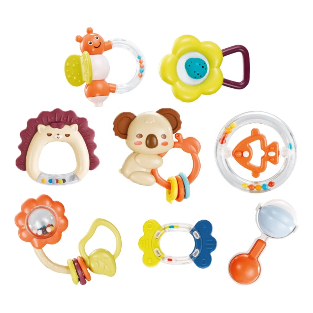 Early educational toddler teething set sensory silicone teether toy rattles for babies