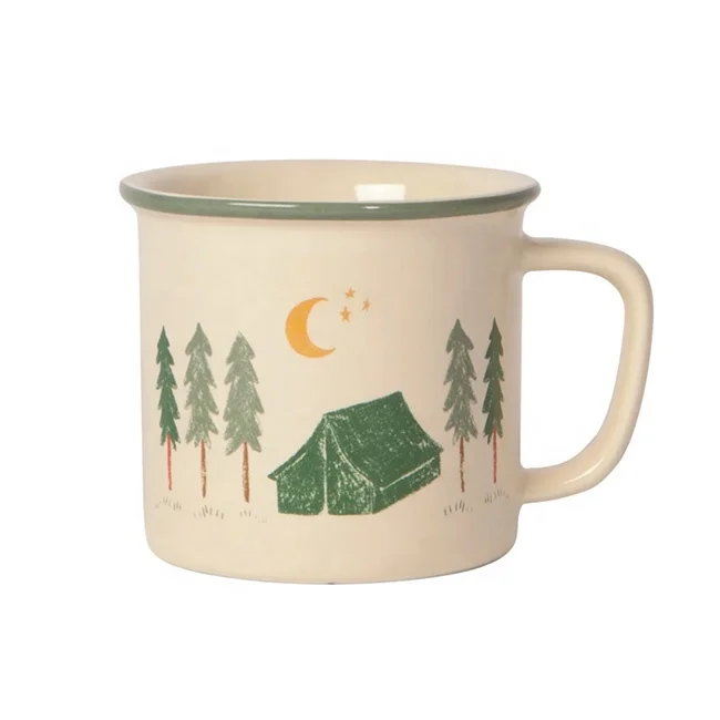 Lightweight Durable enamel 14oz tea or coffee cups Camping Enamel Mug for Tea Soup Milk