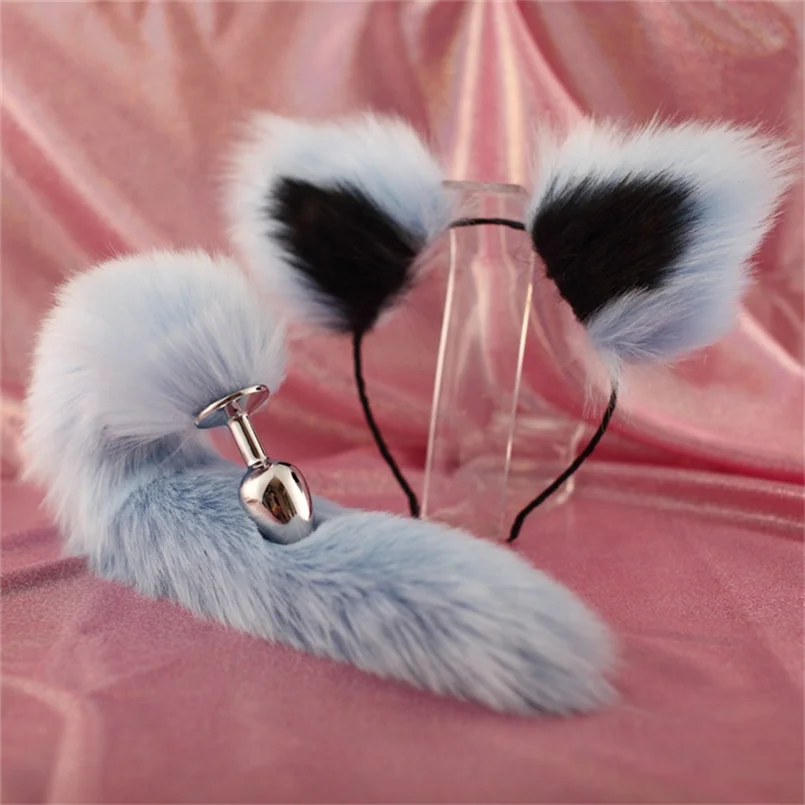 Cosplay Metal Anal Butt Plug Tail And Hair Band Set for Adult Sex Fun Game (Anal plug+headbands)