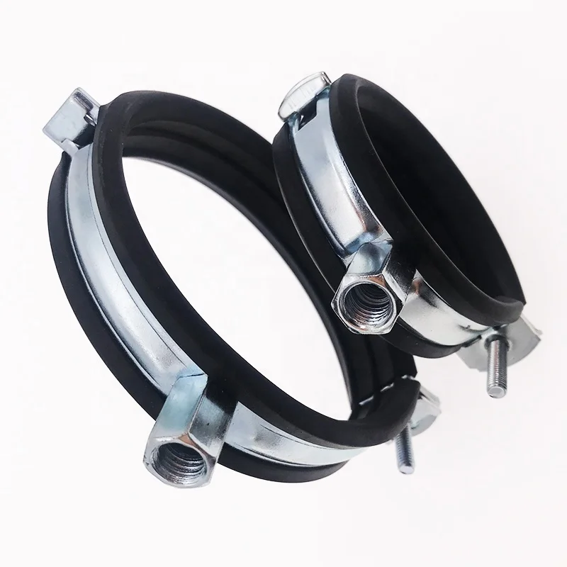 2024 popular of M8+M10 single pipe hanger  with rubber double heavy duty Pipe Clamps of Welding type with one side screw