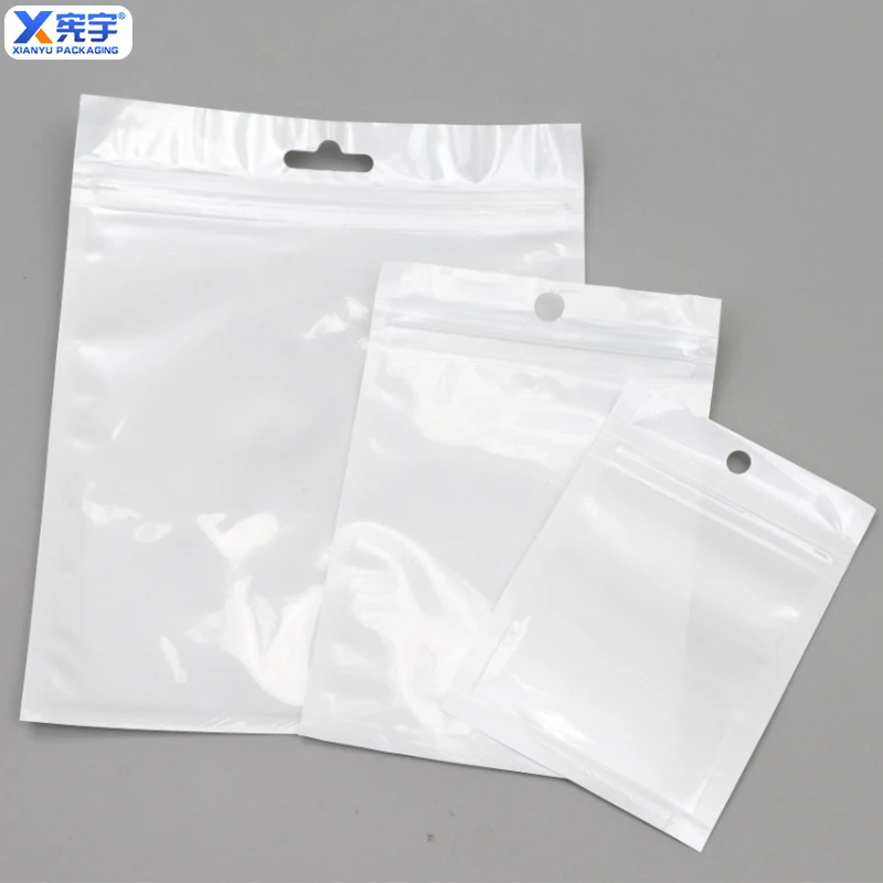 Factory Customized Logo White Transparent Self Sealing Zipper Bag With Hanging Hole Storage Packaging Bag