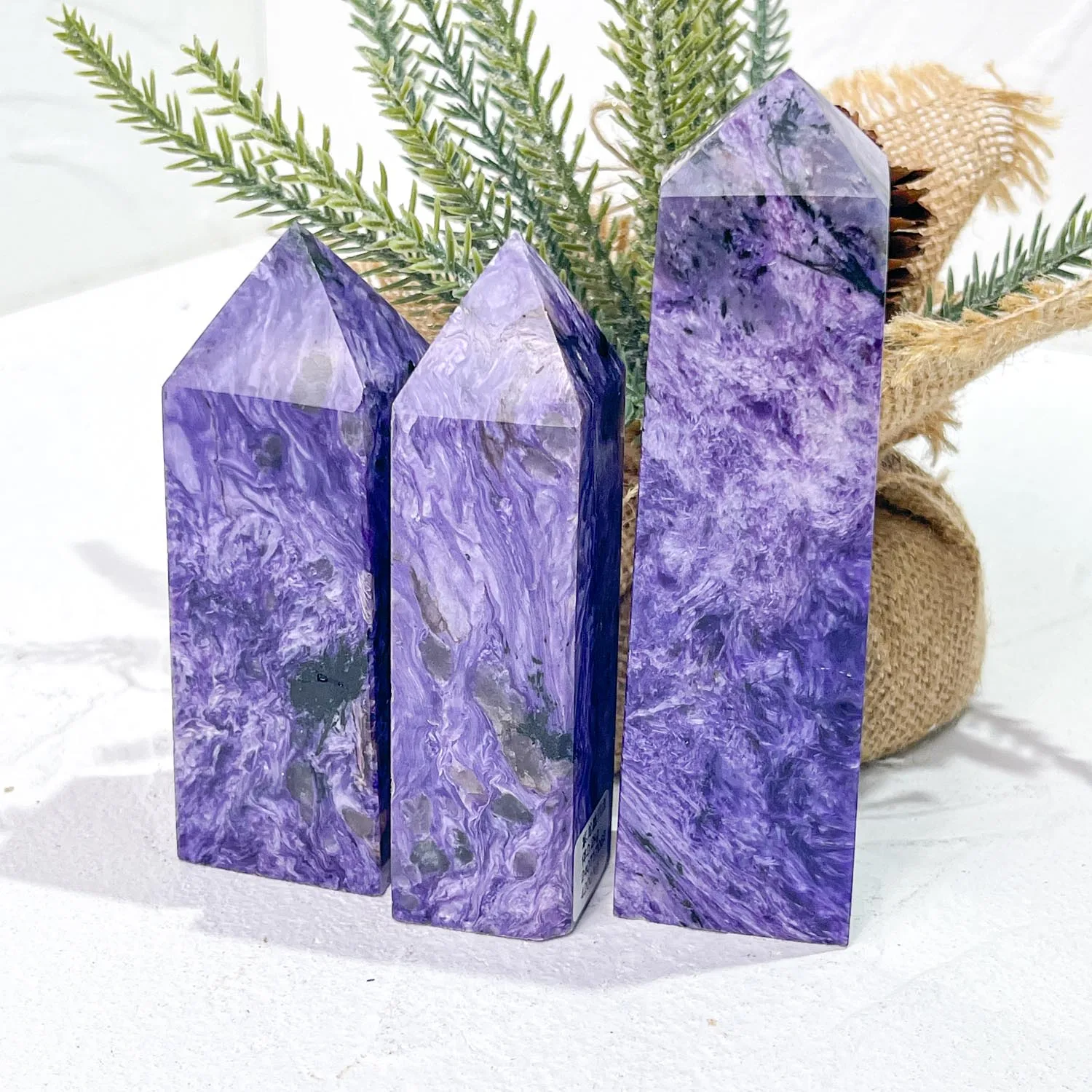 High Quality Charoite Stone Crystal Point Natural Quartz Crystal Tower Carving Gemstone for Healing and Home Decor