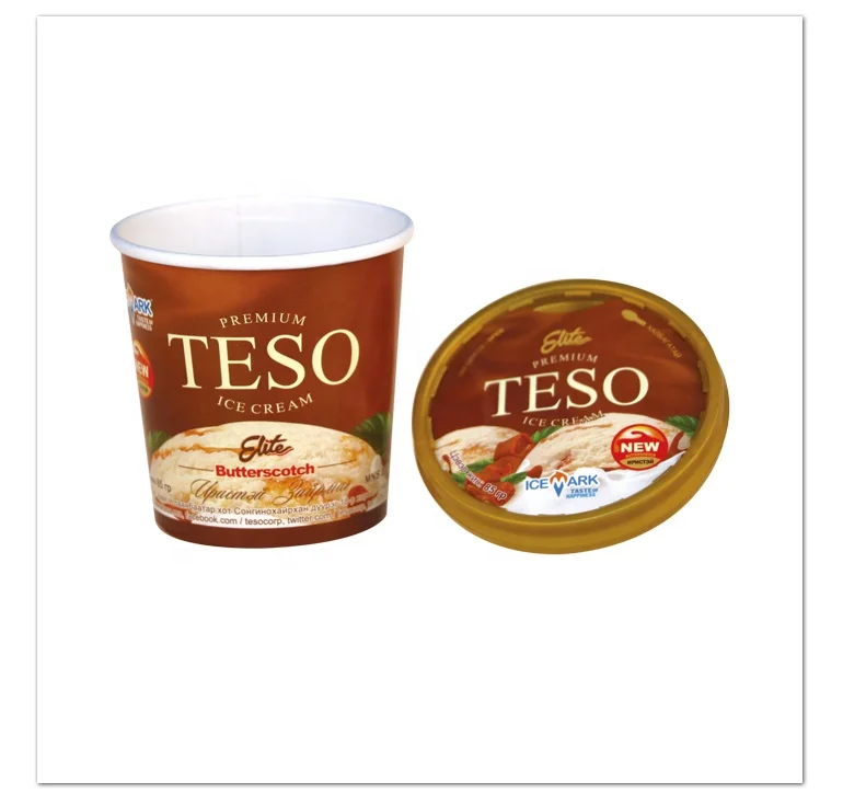 Disposable single wall double coating ice cream paper cup with lid and spoon