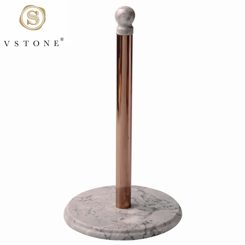 
Paper Towel Holder White Grey Natural Marble Base with Stainless Steel Stem Paper Towel Holder for kitchen bathroom 