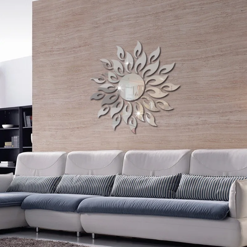 New Acrylic Ramadan Muslim Decoration Sunflower Mirror Sticker Silver Gold Sunflower Acrylic Mirror Wall Sticker