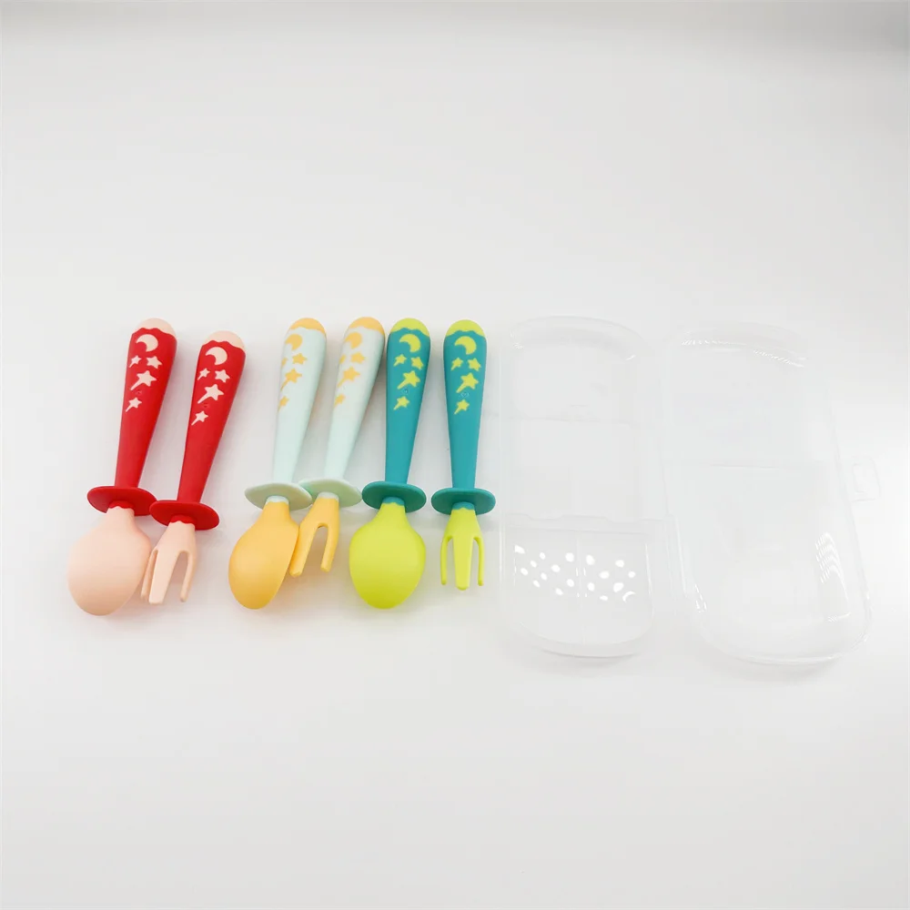 Fast delivery 3 colors EN71 CPC Food PP TPE baby spoon and fork set