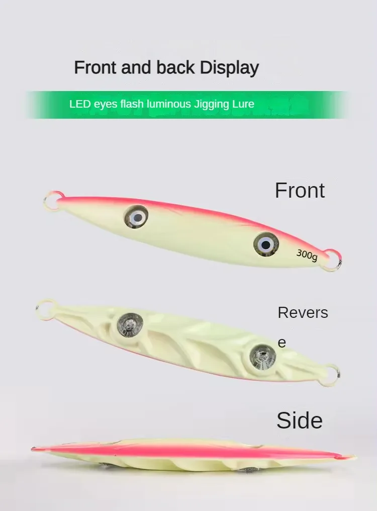 LED Flashlight Eye Jig Metal Lead Jigging Lure Night Fishing valopilkki Artificial Hard Bait for Sea Tuna Fishing JigBait Metal