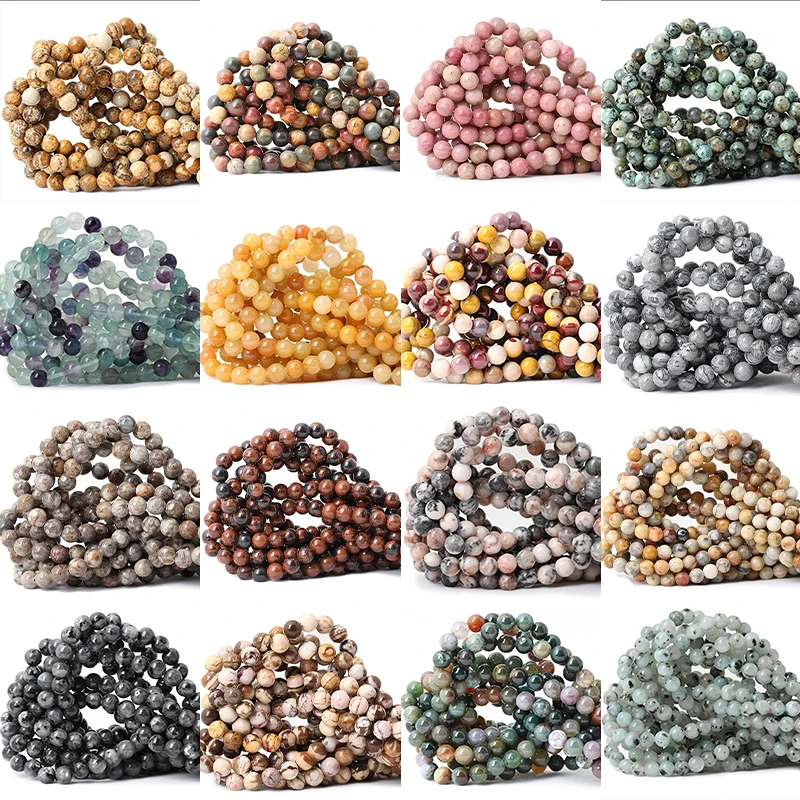 4mm/6mm/8mm/10mm/12mm Turquoise Tiger Eye Rose Quartz Amethyst Reiki Crystal Mala Natural Stone Beads for DIY Jewelry
