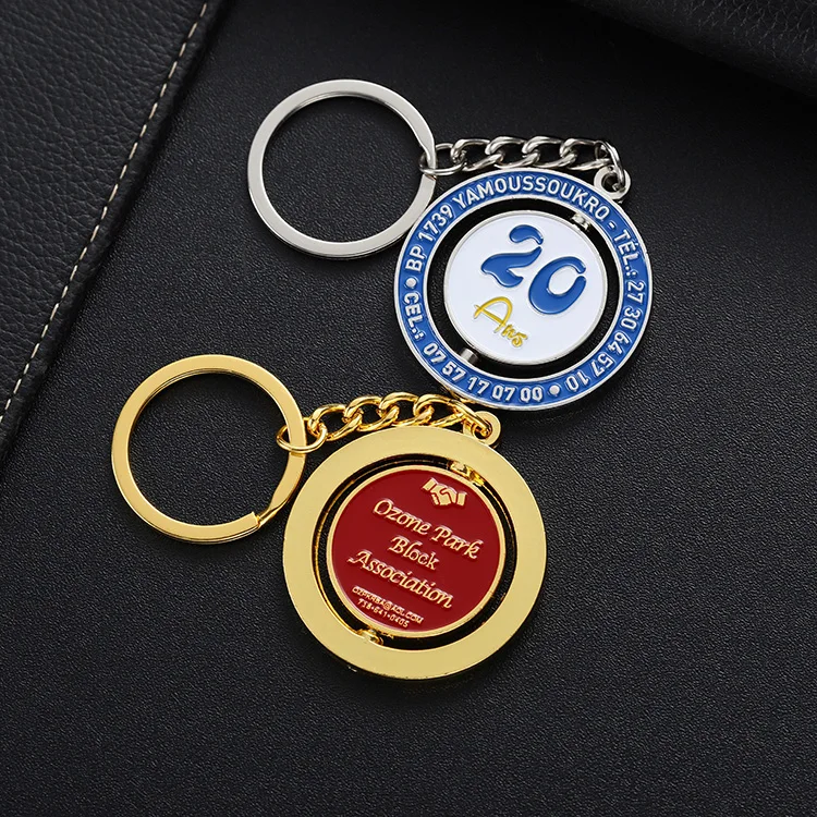 Manufacturers Souvenir Custom Rotating Metal Double-Sided Soft Enamel Keychain Charms Rotate 360 Gold Silver Key Chains