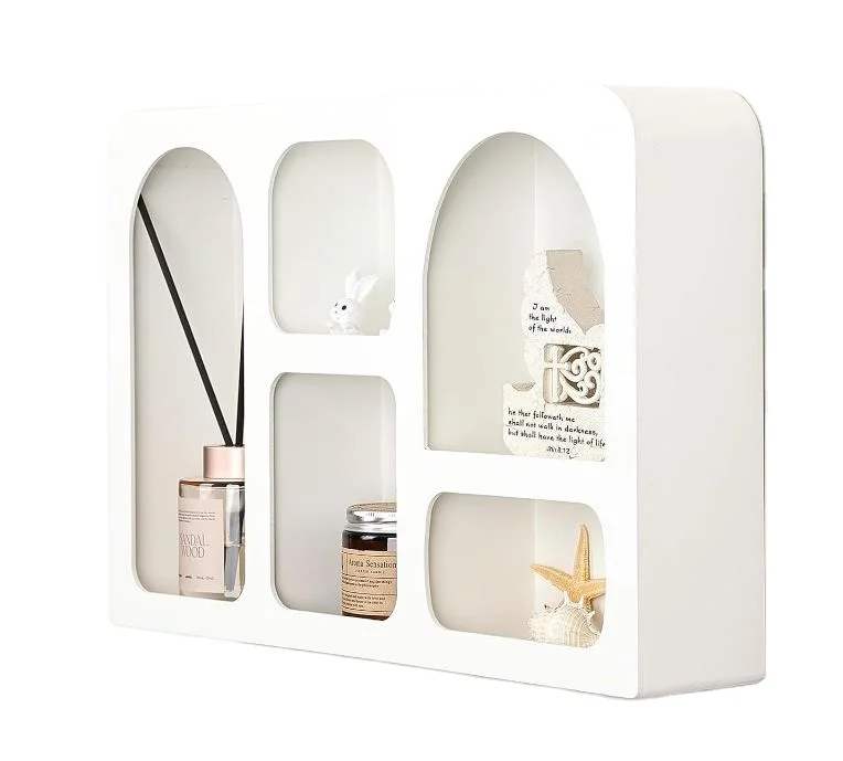 custom Wood White Decorative Floating Wall Shelf, Geometric Arched Wall Shelf, Boho Nordic Shelves Storage Nursery Decor