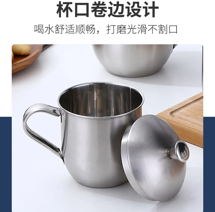 8cm 350ml 9cm 500ml 10cm 700ml 304 Stainless Steel Chinese Style Yat-sen Cup Tea/Milk/Coffee/Water Travel Mug with Handle Lid