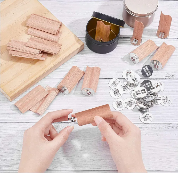 10Pcs Shape DIY Wooden Candle Wick for Candle Making Accessories Metal Wick Clips Wax Mechas Para Hacer Velas Wood Wicks