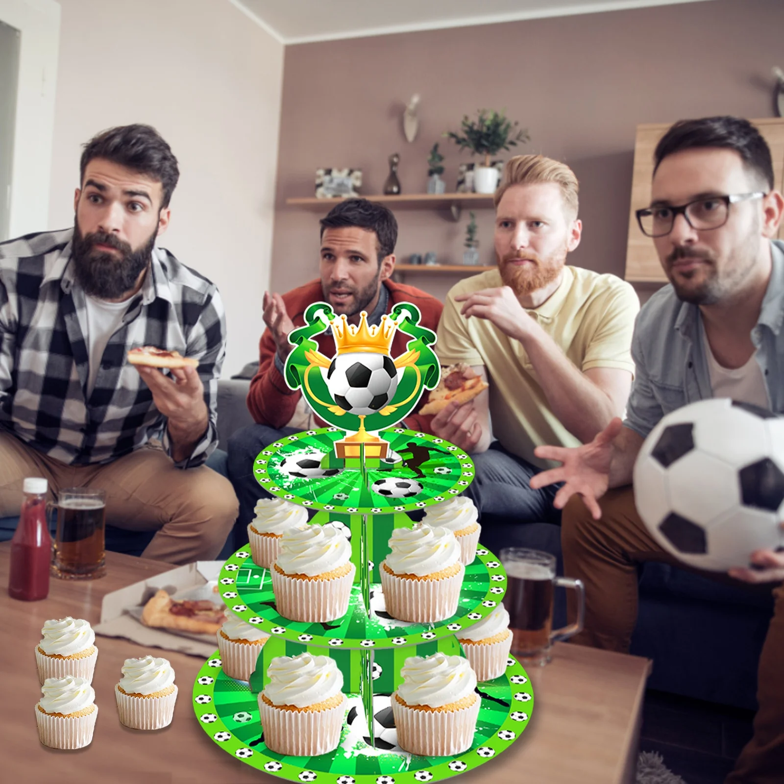 Huancai Football Theme Cake Stand 3 Tier Cupcake Stand Boys Soccer Party Decorations for Baby Shower Birthday Party Supplies