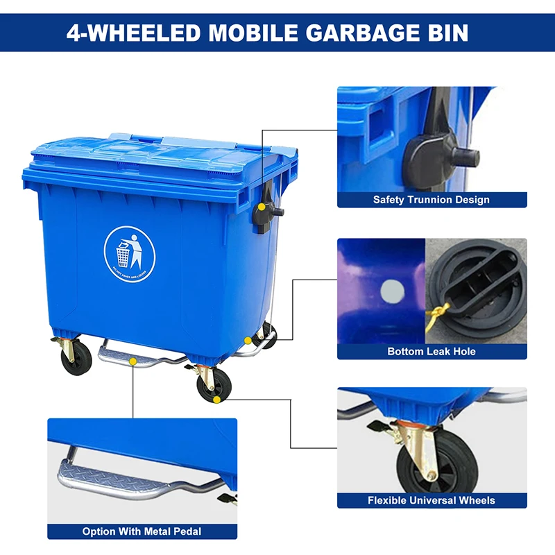 120 240 360 660 1100 Liter Outdoor Industrial Garbage Dustbin Trash Can Plastic Waste Bins