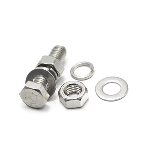 high strength galvanized SEMS DIN933 hex head bolt with nut and spring washers attached M2 to M60