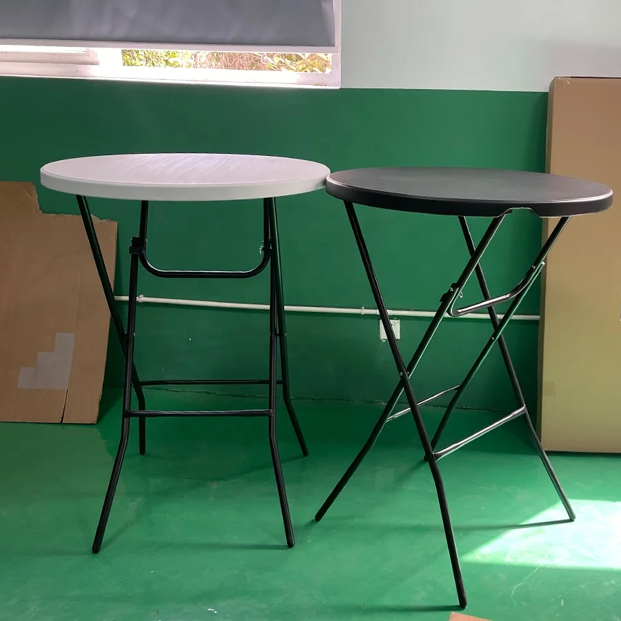 Wholesale HDPE Dia 32inch 80cm Black White Outdoor Party Plastic Bar Height Folding Cocktail Tables For Events
