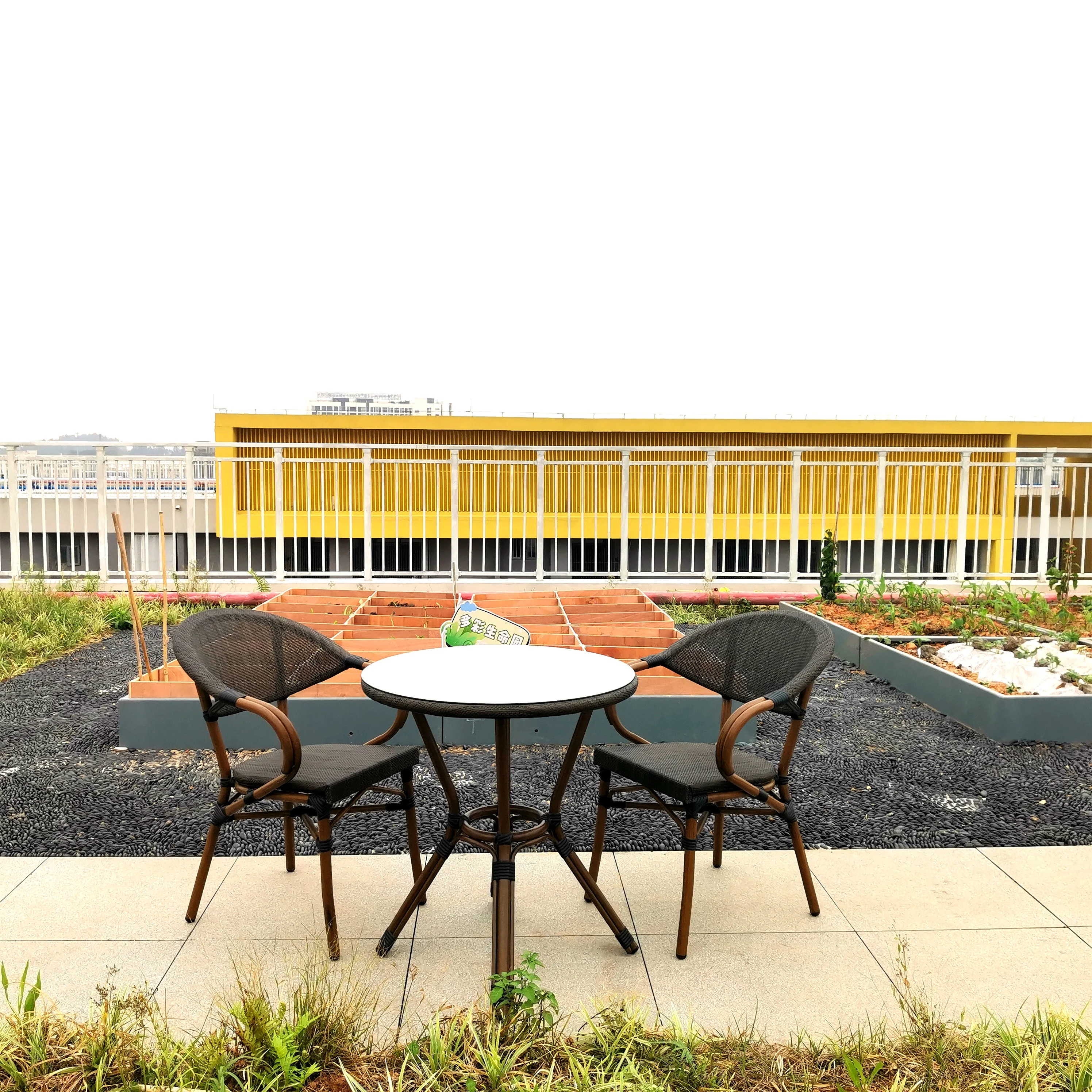 Outdoor Furniture Aluminum Fabric Chair and Small Round Tables Cafe Sets Patio Mesh Bistro Table Set