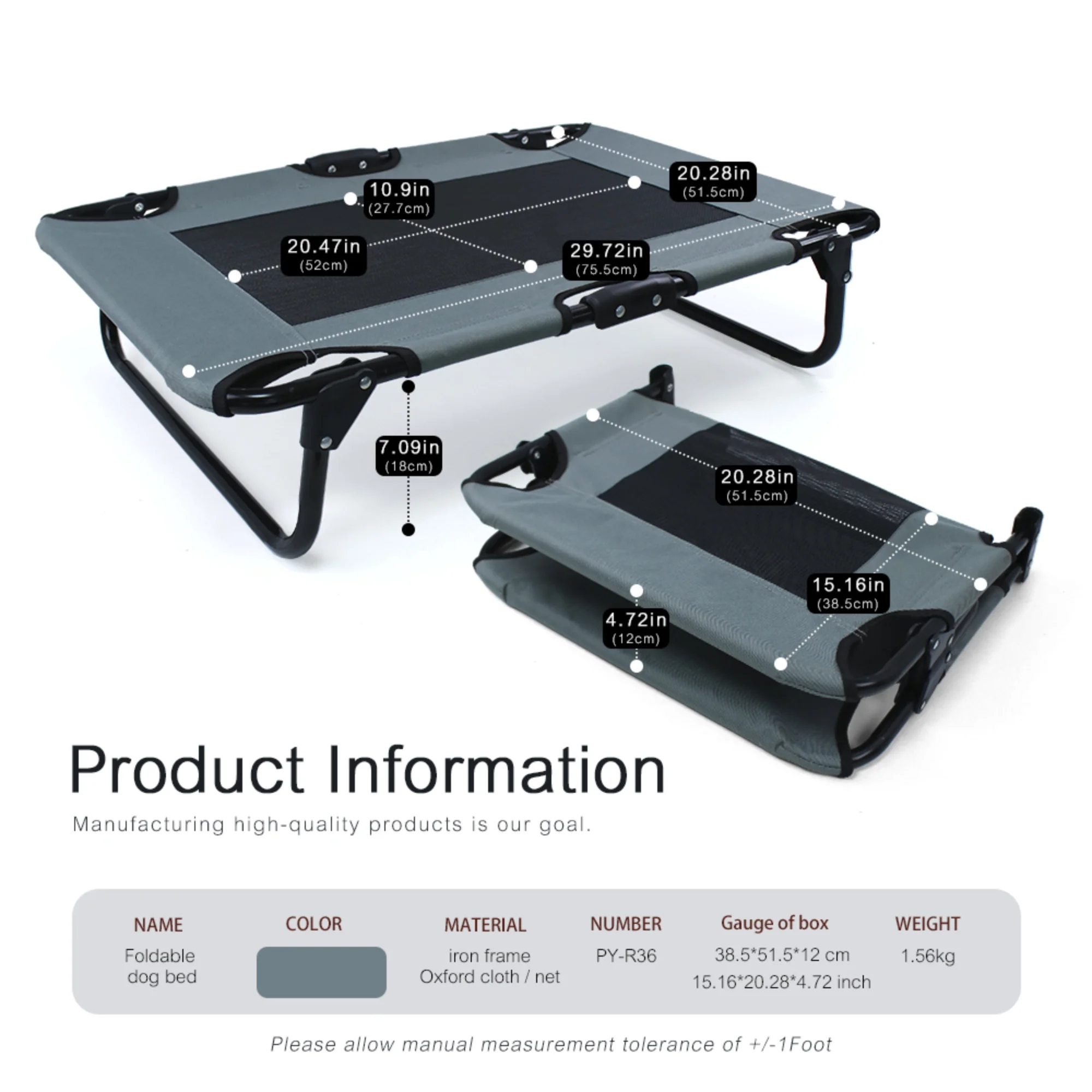 YOBO Eco-friendly Outdoor foldable Dog Bed Elevated raised pet cot for Large Dogs with Breathable Mesh & Oxford Fabric
