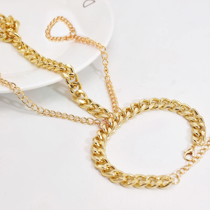 Heavy metal punk rock gold chain link bracelet mixed finger ring bracelet