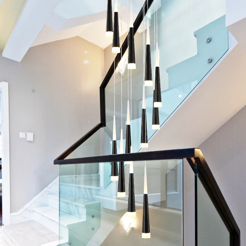 Hot Sale Gold Color Acrylic Rob Crystal Staircase Long Chandelier High Quality Best Prices Modern Led Ceiling Pendant Light