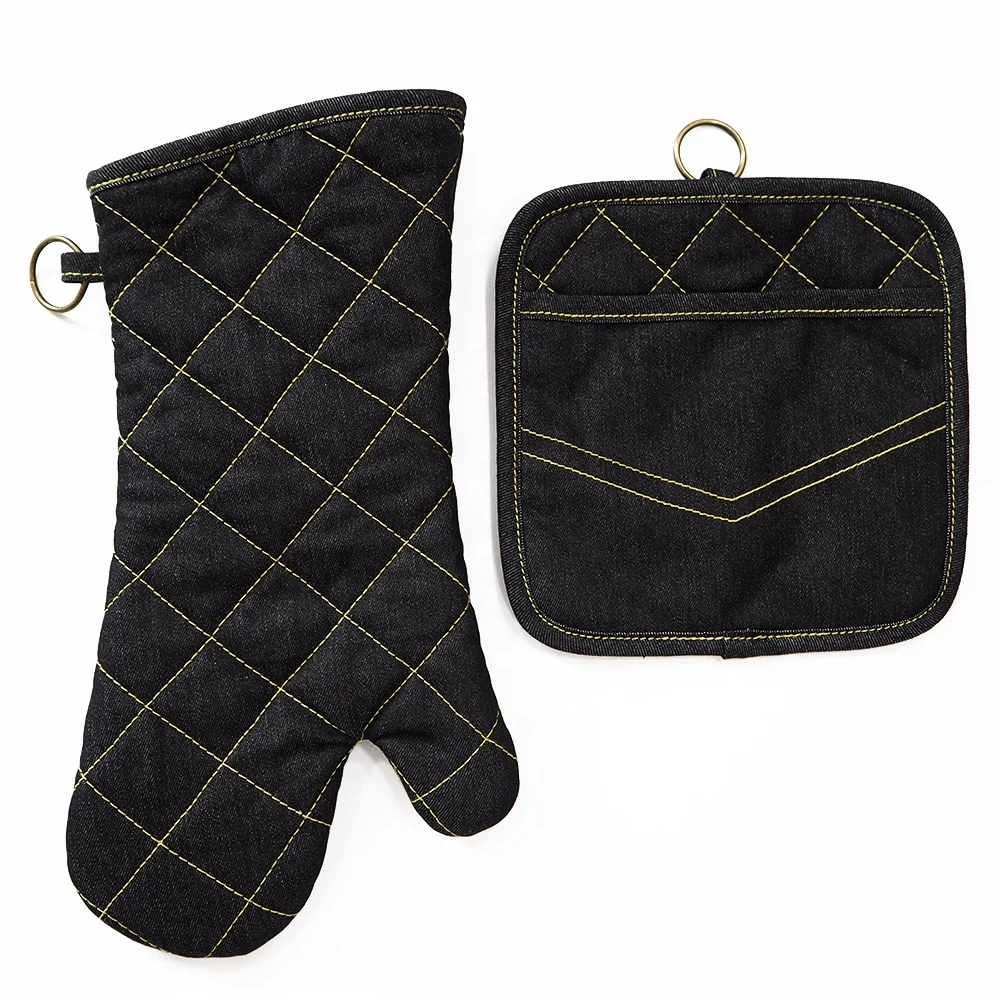 Термостойкая сверхпрочная кухонная варежка для духовки, пользовательский кулинарный шеф-повар, логотип от производителя, барбекю, джинсовая перчатка для духовки