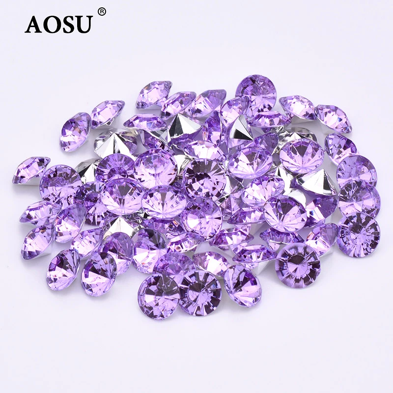 AOSU Fashion 1.5mm-12mm Round Diamond Strass Non Hotfix Crystal AB Stone Acrylic Pointback Rhinestones For Dress