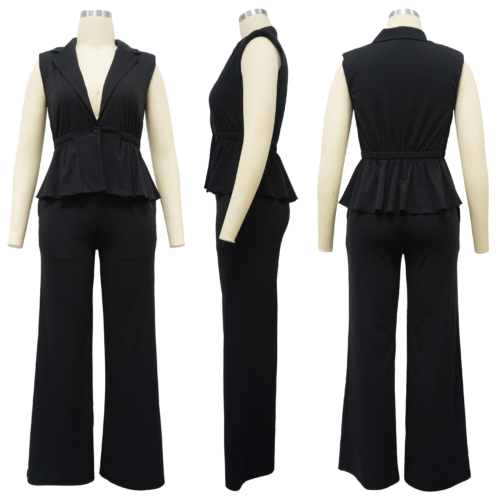 Summer Fashion 2 Piece Set Women Shawl Collar Sleeveless Casual Two-piece Pants Suits