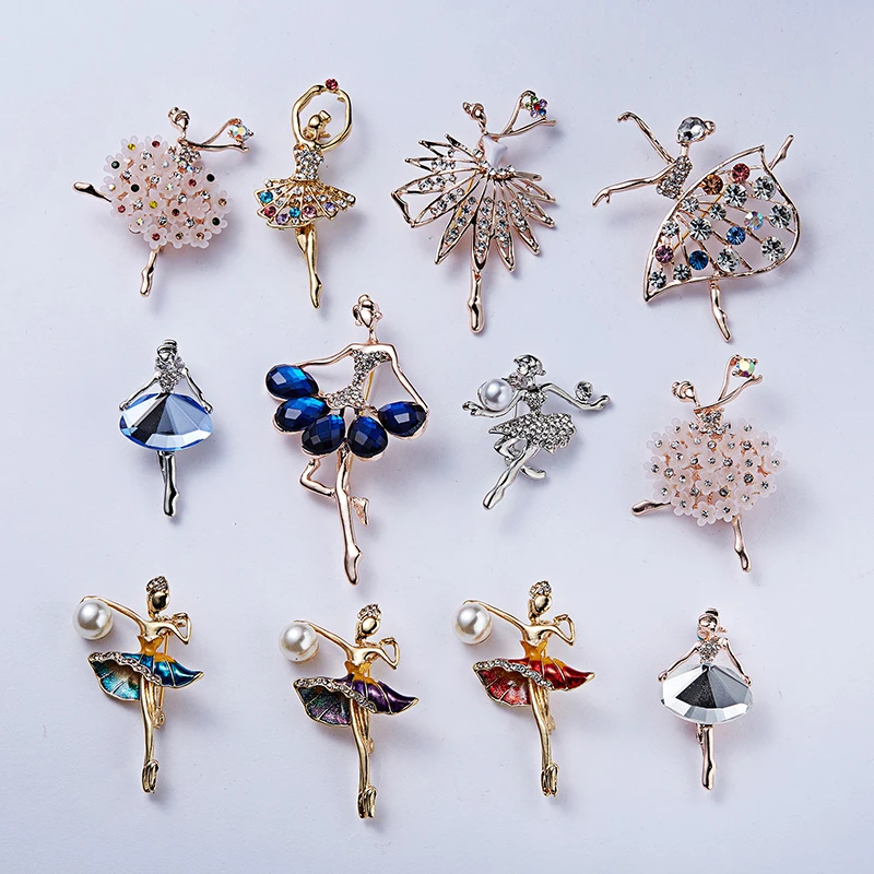 Custom Ballet Dancing Girl Brooch Jewelry Luxury Brooches  Clothes Hat Pins Rhinestone Brooch For Women