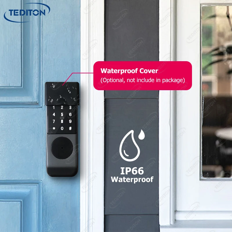 Tediton IP66 Waterproof Remote Control Tuya Smart App Password Code Card Rim Double Sided Fingerprint Smart Door Lock