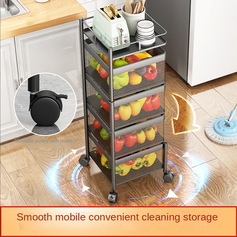 Rotating Kitchen Fruit Vegetable Shelf 3/4/5 Layer 360 Household Storage Rack Black Square Fruit Trolley
