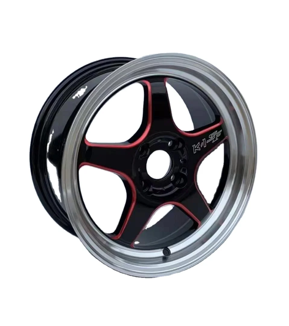 004 15 Inch Aluminum Alloy Car Wheel Rims 4 Hole 4*100 Black Silver Edge Black Machine Face Wheels For Japanese Cars