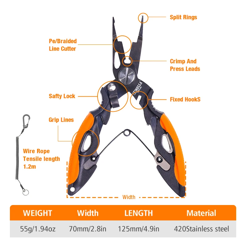 THORFORCE High quality 420 Stainless steel 125mm55g split ring pliers tackle Outdoor Accessories Fishing Scissors Plier