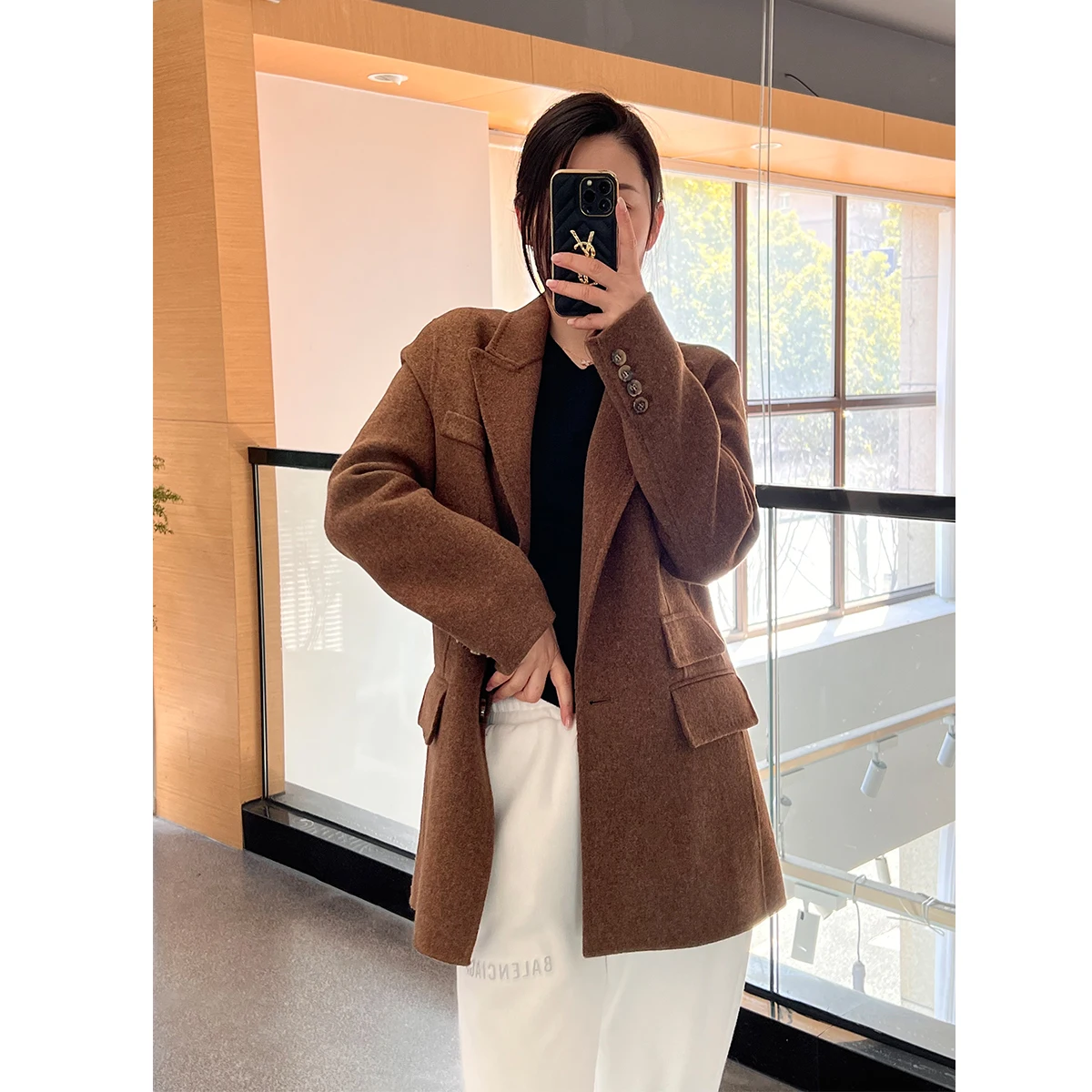 OEM winter coat long sleeve lapel jacket wool elegant ladies wool, cashmere coat