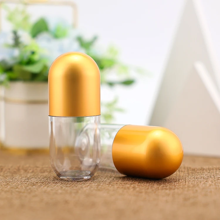 Factory 55ml Shaped Capsule Golden Lid Plastic Bottle Pill Apothecary Smell Proof Wide Mouth Child Resistant Plastic Bottles