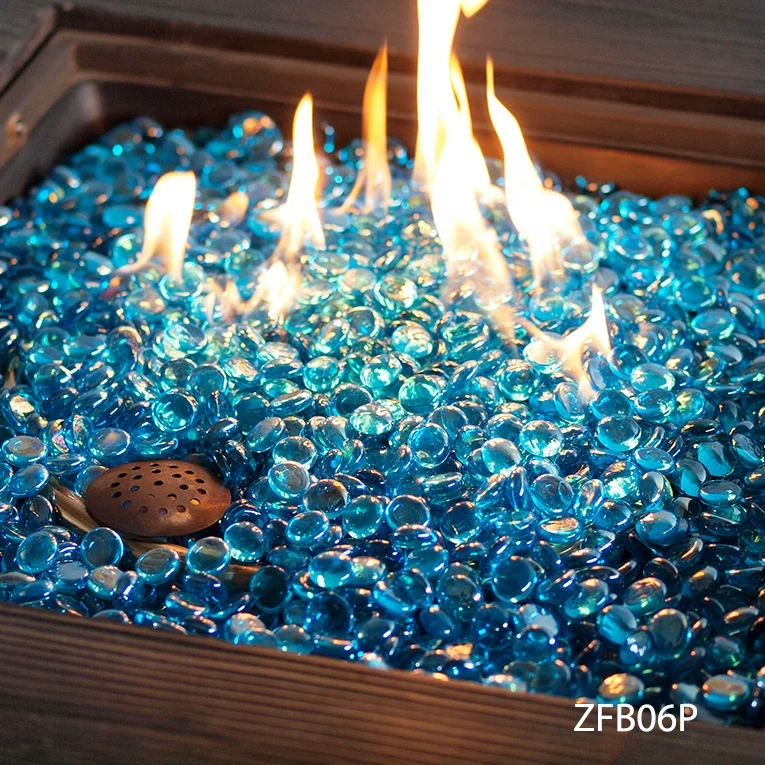 Factory High quality wholesale 1/2' aqua blue pits decorative fire glass beads 17-19mm glass beads