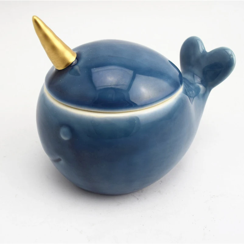 Hot Sale Blue unicorn whale Candlestick with lid for Home & Hotel decoration ceramic candlestick