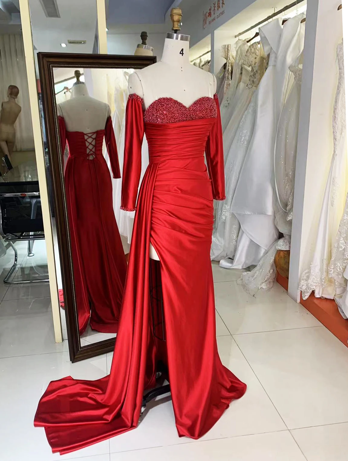 New luxury wholesale long sleeve prom dresses beading long gowns evening women for teen girls 2025