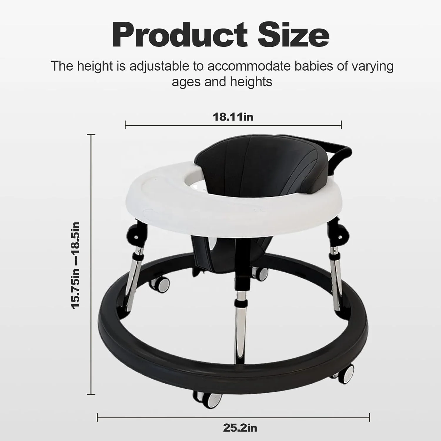 Baby Walker with Wheels, Baby Walker for Boys Girls, Foldable Activity Infant Walker Adjustable Height Baby Push Walkers