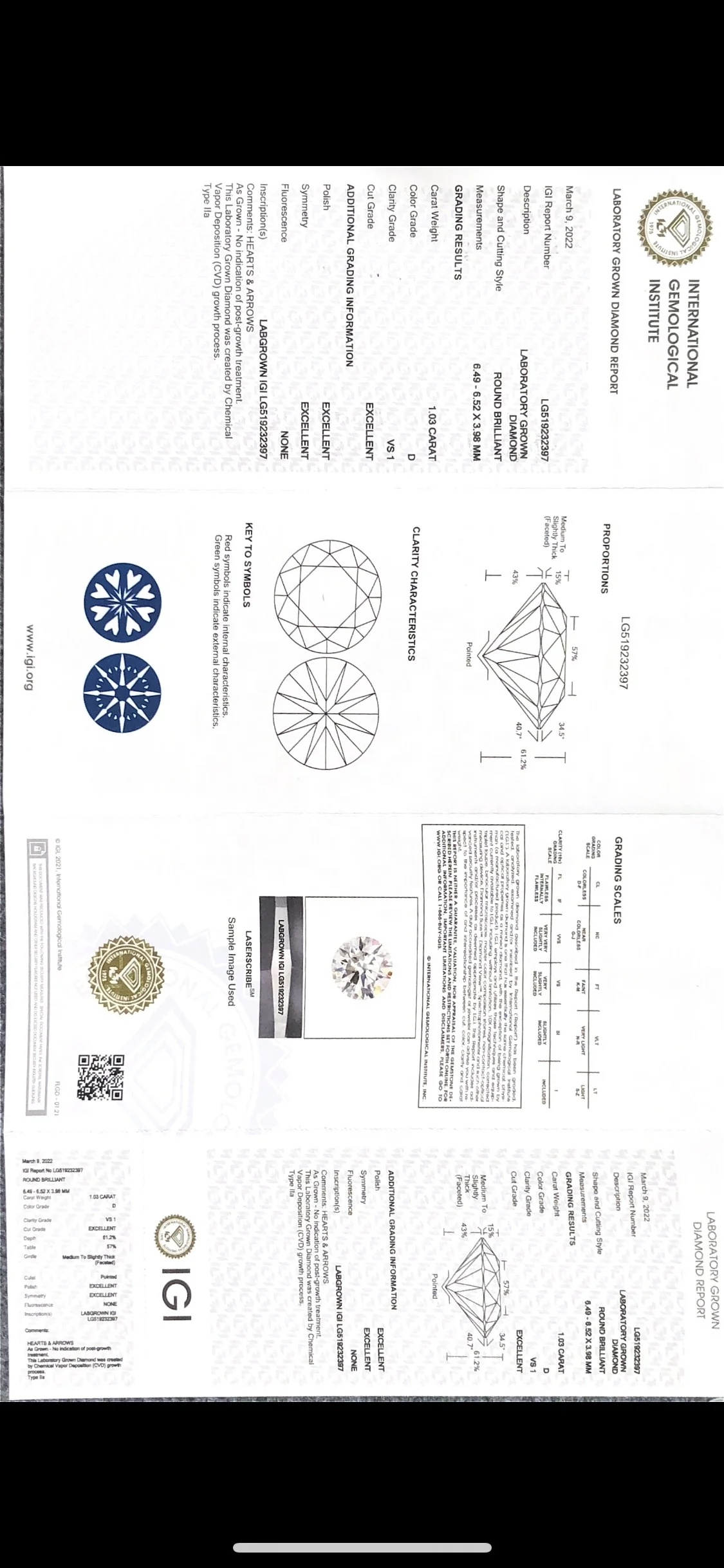 Goldstones Super White Lab Created 1ct Diamond 1.03ct D VS1 CVD Diamond Lab Grown Diamond