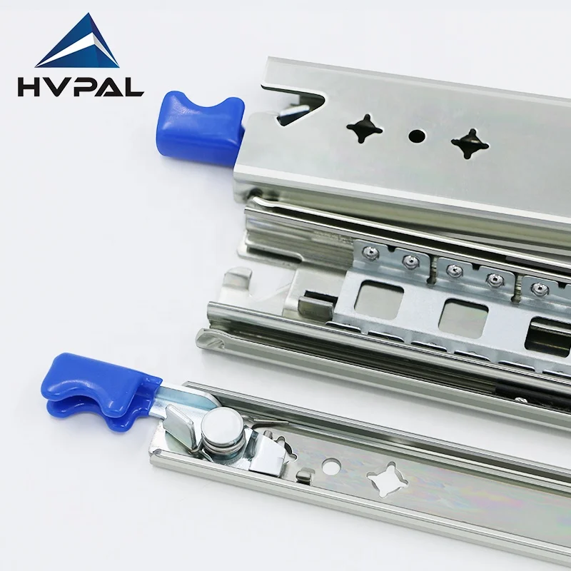 Hvpal 115kg Load Capacity 53mm Width 3Fold Channel Sliders Locking Side mounted Telescopic Rails  Heavy Duty Drawer Slide