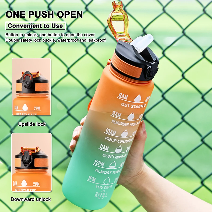Factory Wholesale 32 OZ Trinkflasche Leak Proof Plastics Waterbottle 1L Fitness Sports Gym Straw Motivational Water Bottle