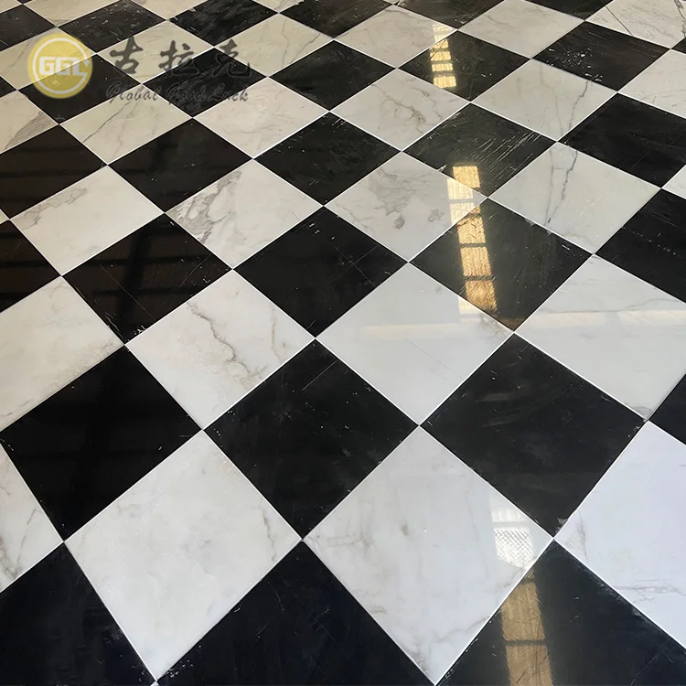 Custom Cut Size Tile Calacatta White Mix Nero Black Marble Floor Tiles Factory Supply