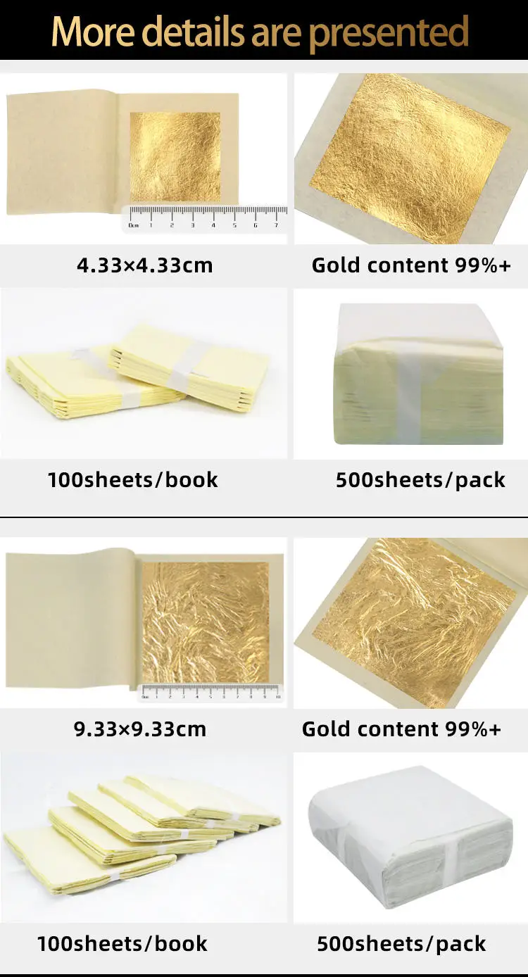 China Factory Direct Sale 24K Gold Leaf Sheets Foil High Quality Edible Gold Leaf Sheet